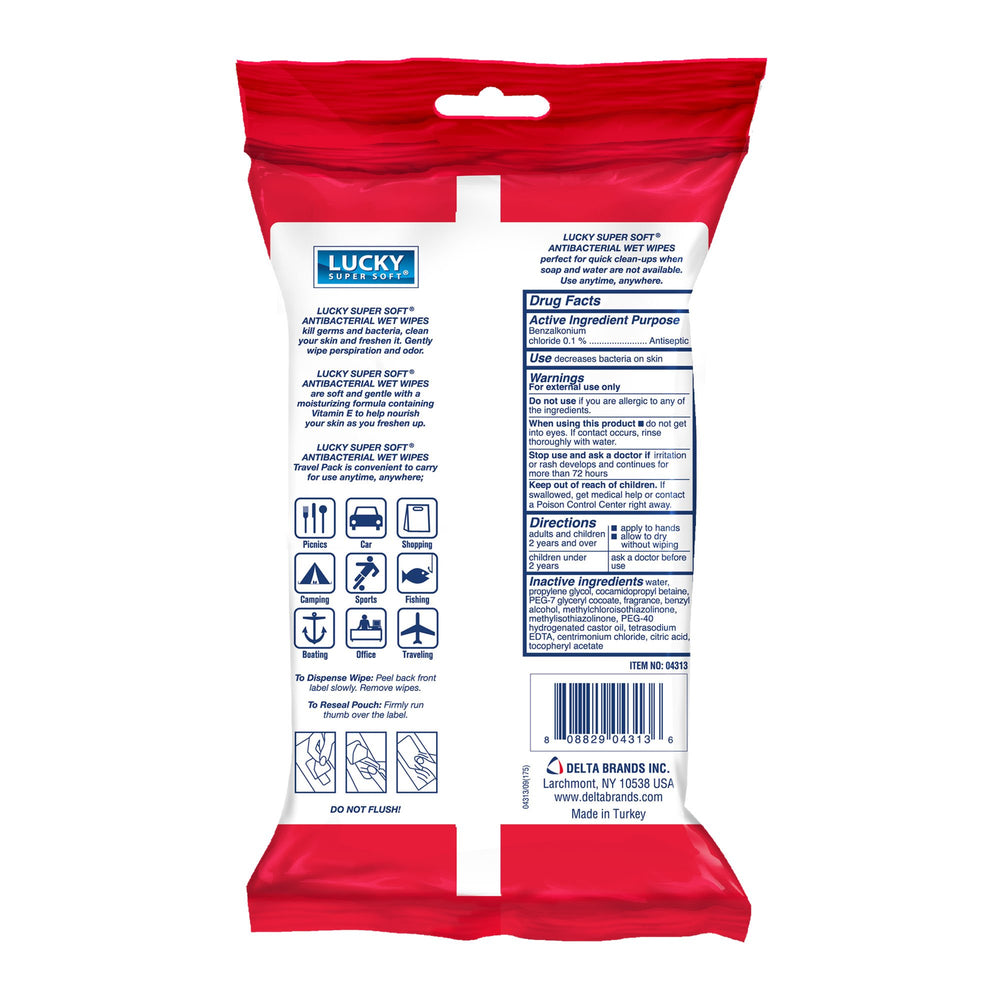 Lucky Super Soft Antibacterial Wet Wipes, 40 Count