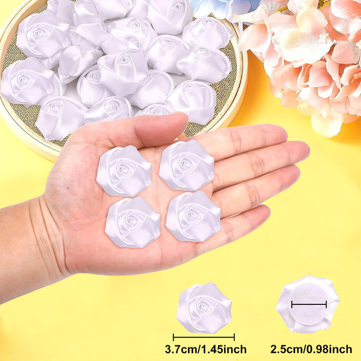 20pcs Satin Ribbon Rose Flower DIY Craft s (White)