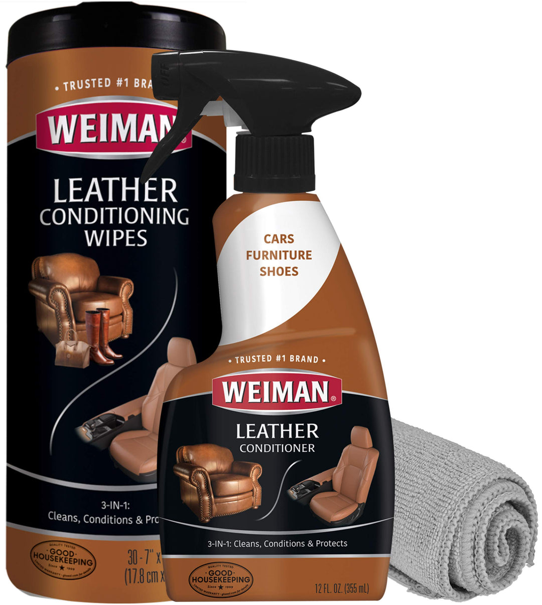 Leather Cleaner &amp; Conditioner Care Kit | Restores Leather Surfaces | Ultra Violet Protectants Help Prevent Cracking or Fading of Leather Furniture, Car Seats, Shoes
