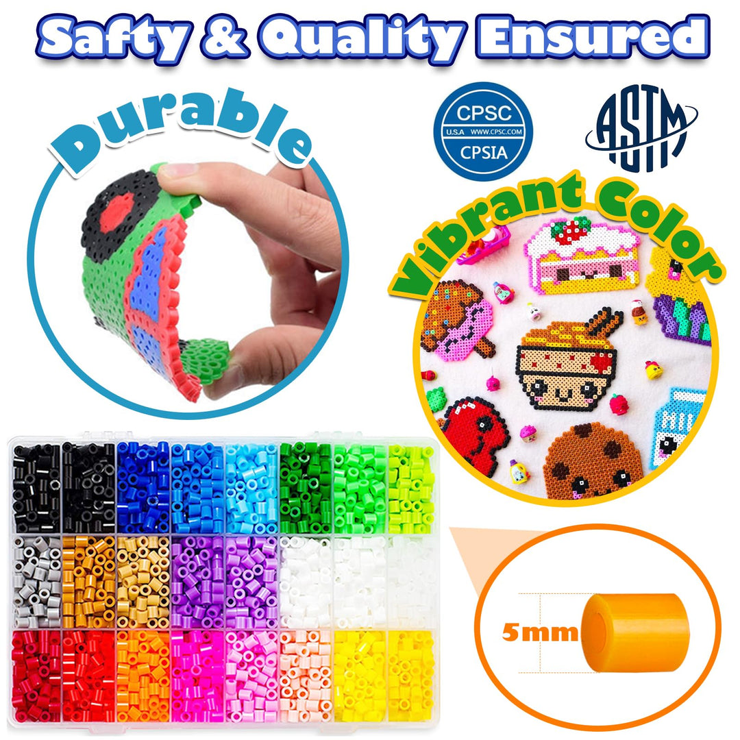 5500 5mm Fuse Beads Kit - 24 Colors | 111 Patterns, Arts and Crafts for Girls and Boys, Kids Toys Set, Gifts for Kids, Teens and Adults Age 5+ Years Old