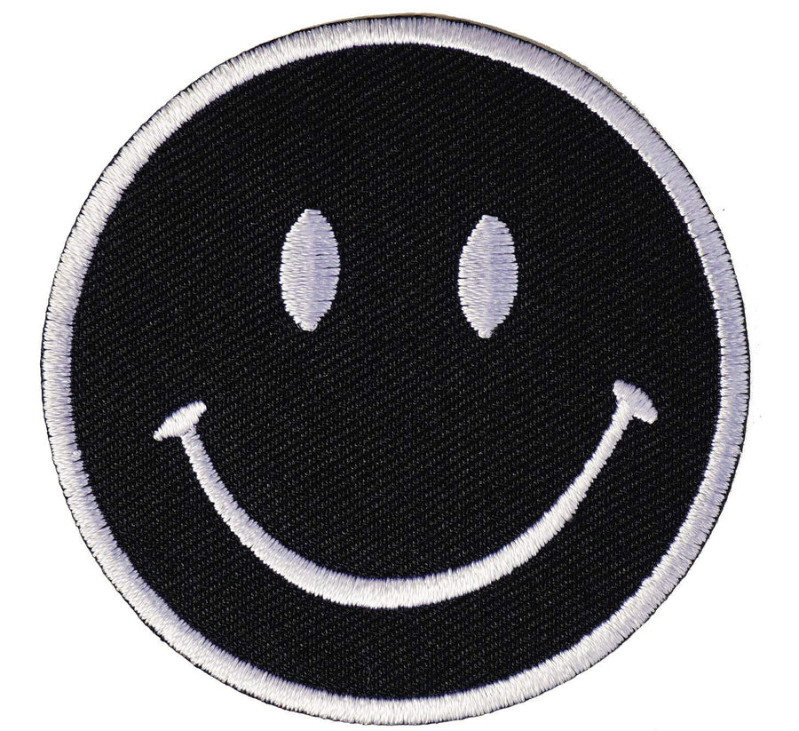 Black Funny Happy Smile Face Full Embroidered Iron On Patch Love Peace Emoticon Emotion Logo Sign Symbol Jacket Jean Uniform Costume Backpack Bag DIY Happy Peace Smiling Face