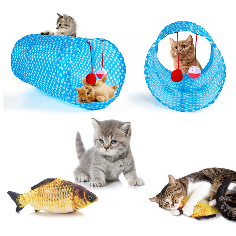35 PCS Cat Toys Kitten Toys Assortments,Variety Catnip Toy Set Including 2 Way Tunnel,Cat Feather Teaser,Catnip Fish,Mice,Colorful Balls and Bells for Cat,Puppy,Kitty