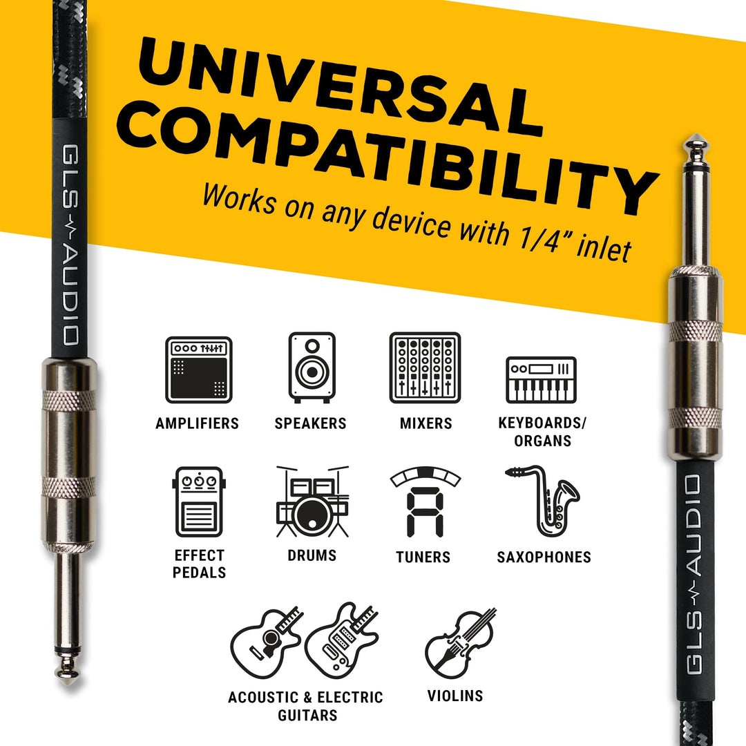 Instrument Cable - 1/4 Inch TS to 1/4 Inch Instrument Cable for Bass/Electric Guitar- Black/Grey Braided Tweed, 20ft