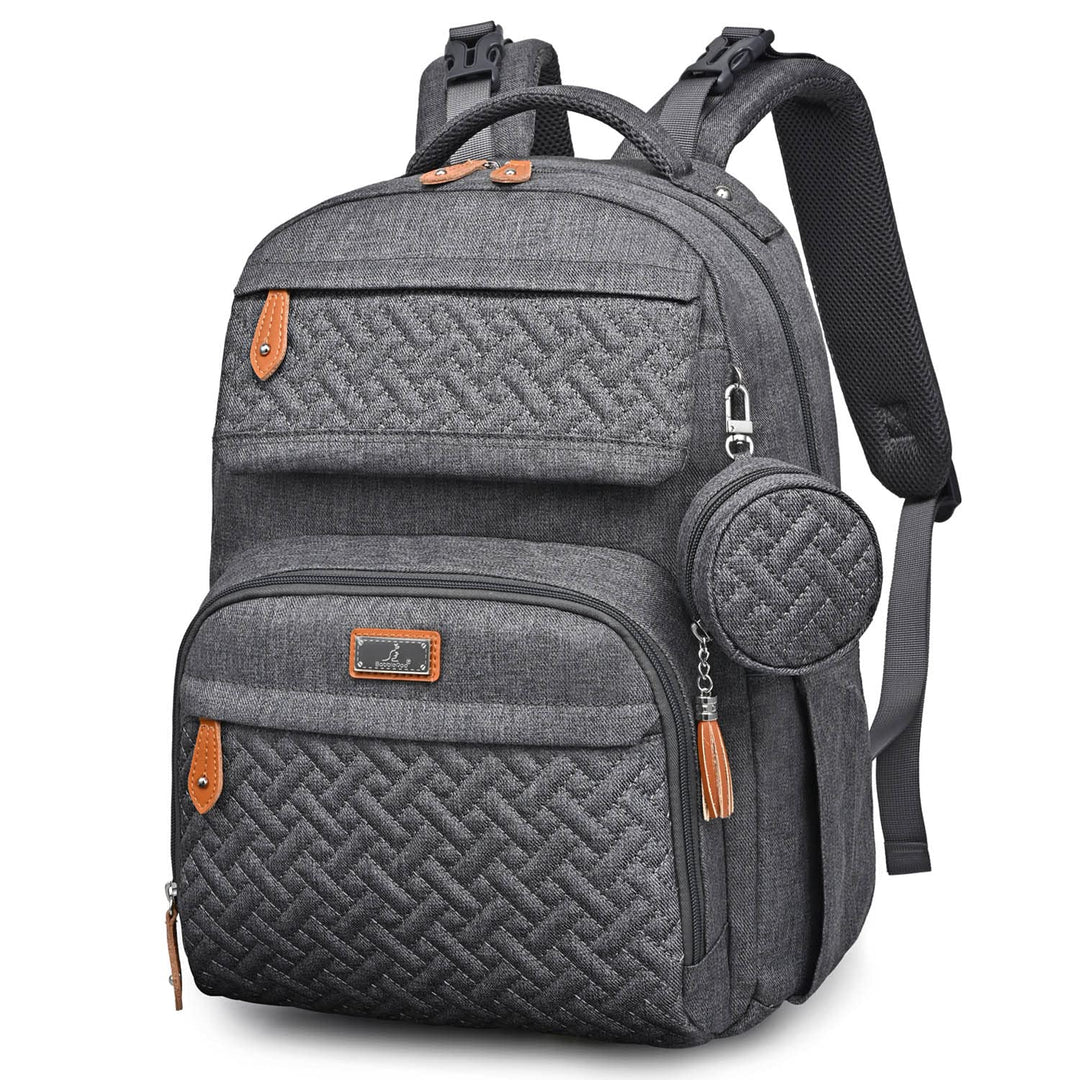 BabbleRoo Diaper Bag Backpack, Travel Backpack with Changing Pad, Pacifier Case & Stroller Straps, Multifunction, Waterproof, Unisex - Dark Gray