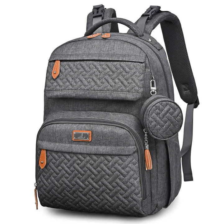 BabbleRoo Diaper Bag Backpack, Travel Backpack with Changing Pad, Pacifier Case & Stroller Straps, Multifunction, Waterproof, Unisex - Dark Gray