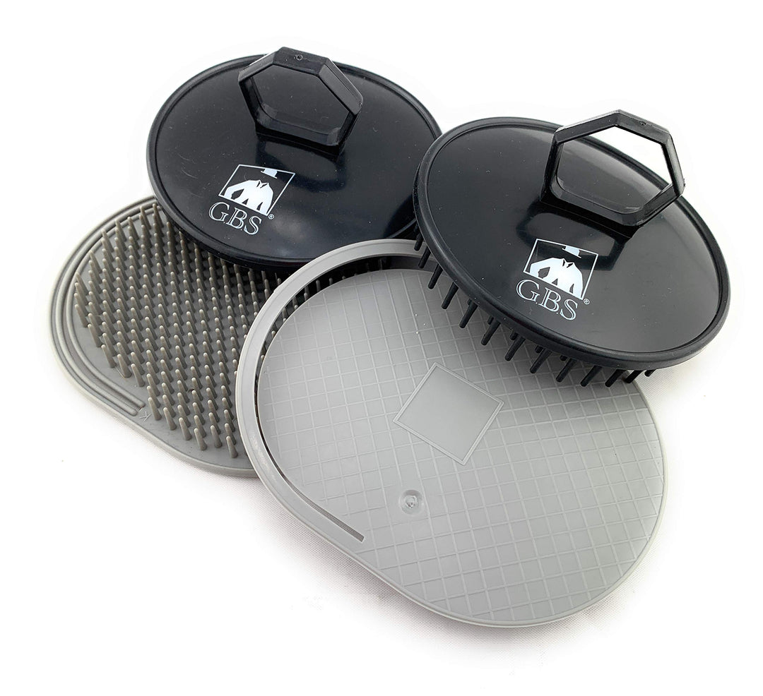 GBS Soft Pocket Shower Palm Hair Brush. Massage &amp; Head Scratcher. 4-Pack - 2 Gray 2 Black Shower Shampoo Brush - Head Scrubber Promotes Hair Growth. Multi Use for Women Men Beard !