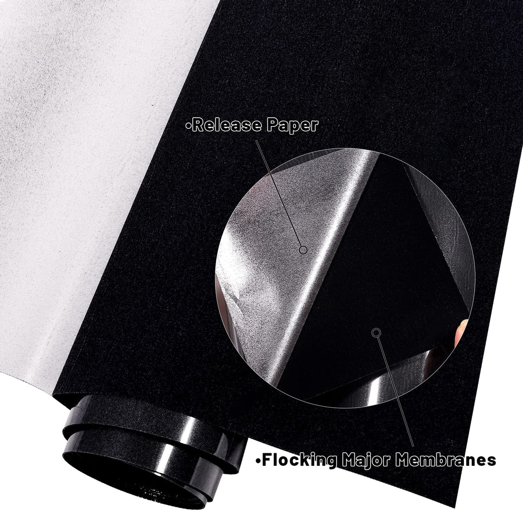 Flock Vinyl,Puff Heat Transfer Vinyl Black Iron on Vinyl for CRI - 9.8 inches x 6 Feet HTV Vinyl Roll for Vinyl Cutter,DIY T-Shirt and Other Fabric
