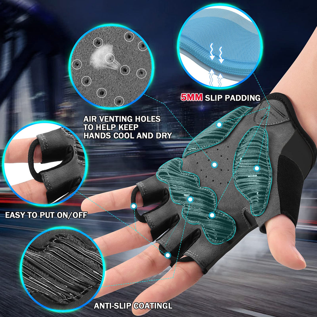 5MM Thicken SBR Shock Pads Bike Gloves Cycling Gloves Half Finger Biking Glove Moutain Bike Gloves Anti-Slip Shock-Absorbing Padded Breathable Road Bike Glove Bicycle Gloves for Men/Women