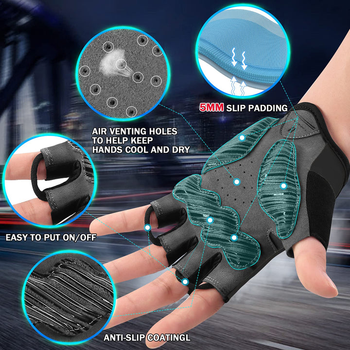 5MM Thicken SBR Shock Pads Bike Gloves Cycling Gloves Half Finger Biking Glove Moutain Bike Gloves Anti-Slip Shock-Absorbing Padded Breathable Road Bike Glove Bicycle Gloves for Men/Women