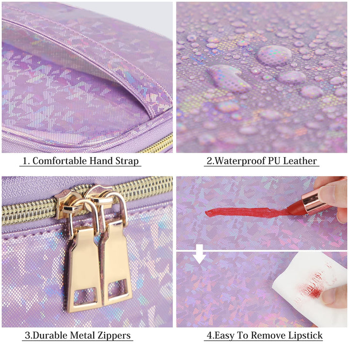 Lubardy Makeup Bag Leather Cosmetic Bag Waterproof Make