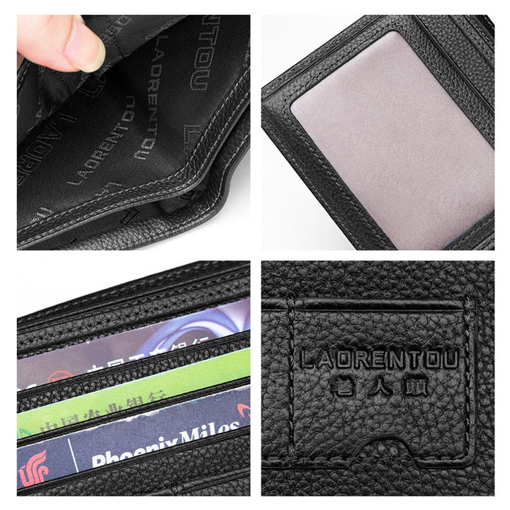 Men&#39;s Wallets, Genuine Leather Mens Bifold Wallets with Zipper Coin Pocket Casual Men Purse Slim Short Wallet Gift for Father day, Black, One_Size, Casual &amp; Business &amp; Leisure Wallet