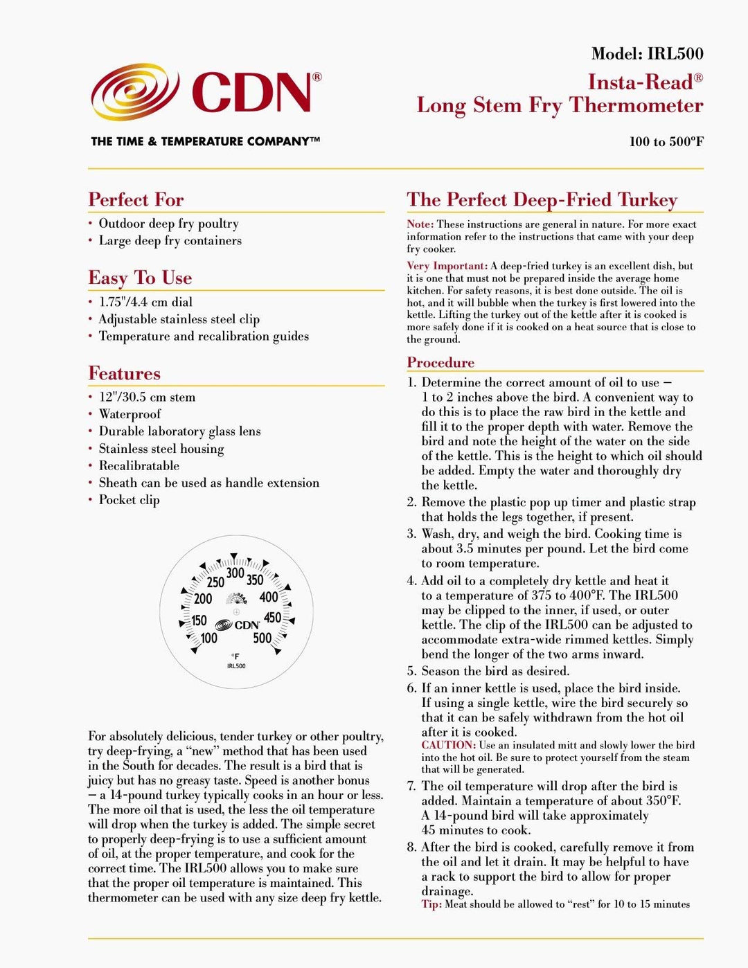 IRL500 InstaRead Deep Fry Turkey Thermometer