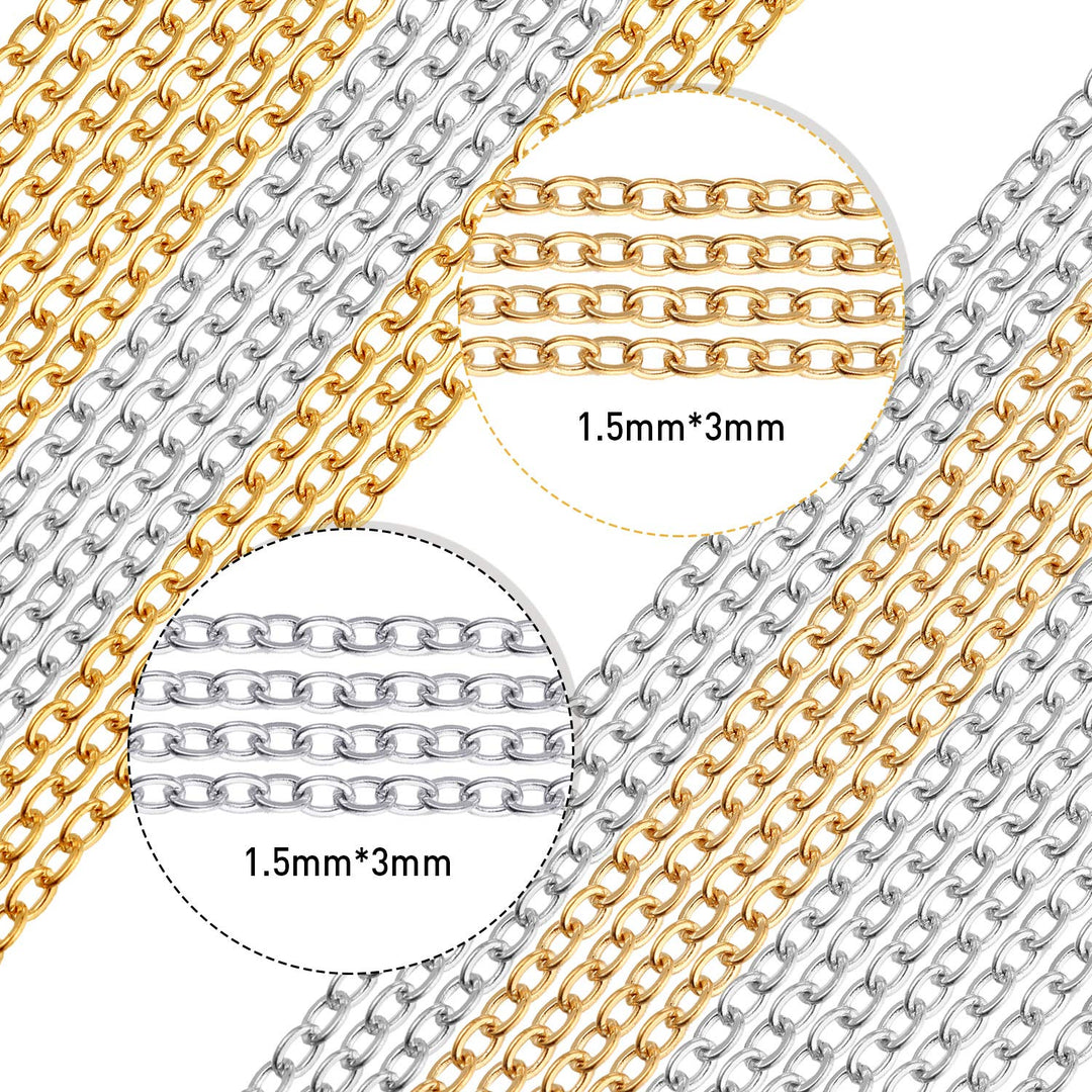 Jewelry Making Chains 49.2 Feet Stainless Steel Link Chains 1000 Pieces Jump Rings 40 Pieces Lobster Clasps with Curved Tweezers and Brass Jump Ring Opener for Women Men DIY Jewelry (Gold, Silver)