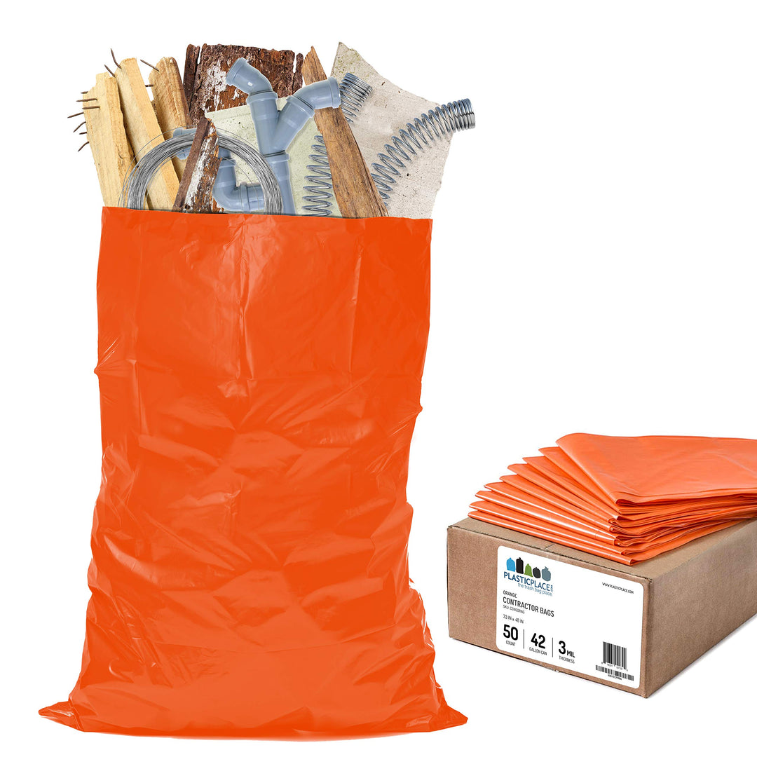 42 Gallon Trash Bags â”‚ 3.0 Mil â”‚Orange Heavy Duty Contractor Trash Bags â”‚ 33 x 48, 50 Count (Pack of 1)