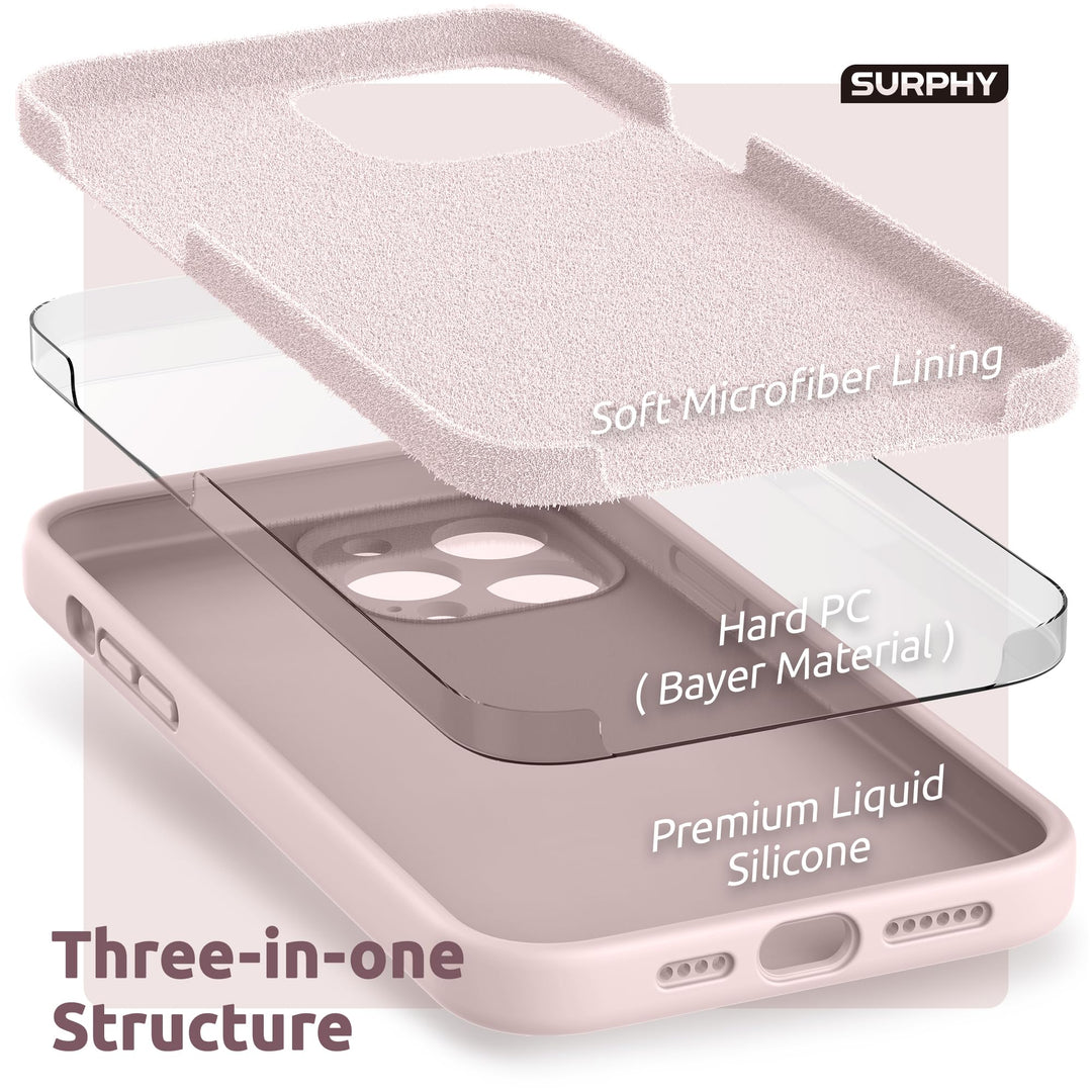 Compatible with iPhone 13 Pro Max Case with Screen Protector, (Camera Protection + Soft Microfiber Lining) Liquid Silicone Phone Case 6.7 inch 2021, Pink Sand