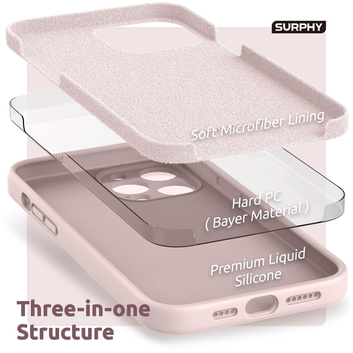 Compatible with iPhone 13 Pro Max Case with Screen Protector, (Camera Protection + Soft Microfiber Lining) Liquid Silicone Phone Case 6.7 inch 2021, Pink Sand