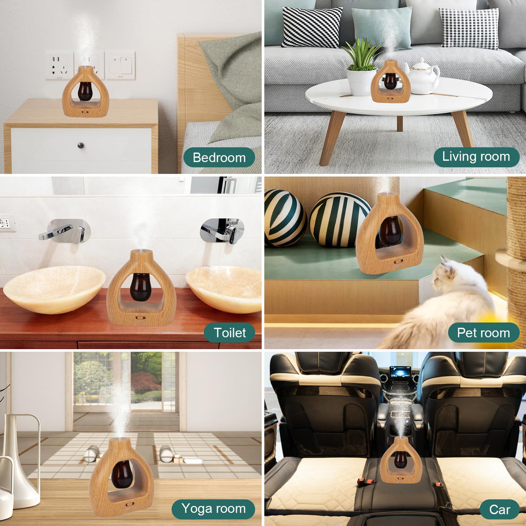 Waterless Essentil Oil Diffuser Set - Cordless Diffuser 3 Timer Settings Battery Operated for Bedroom Yoga Studio Bathroom Pet Room