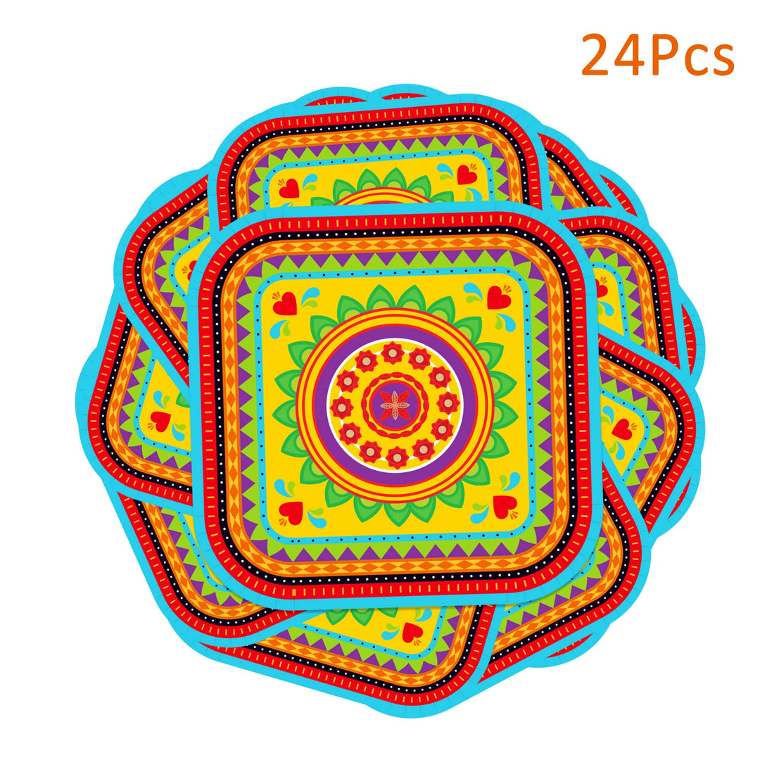 24 Pack 9 Mexican Fiesta Dessert Paper Plates Mexico Cactus Colorful Square Disposable Dinner Party Plates Set Mexican Fiesta Theme Paper Plates Baby Shower Birthday Party Supplies