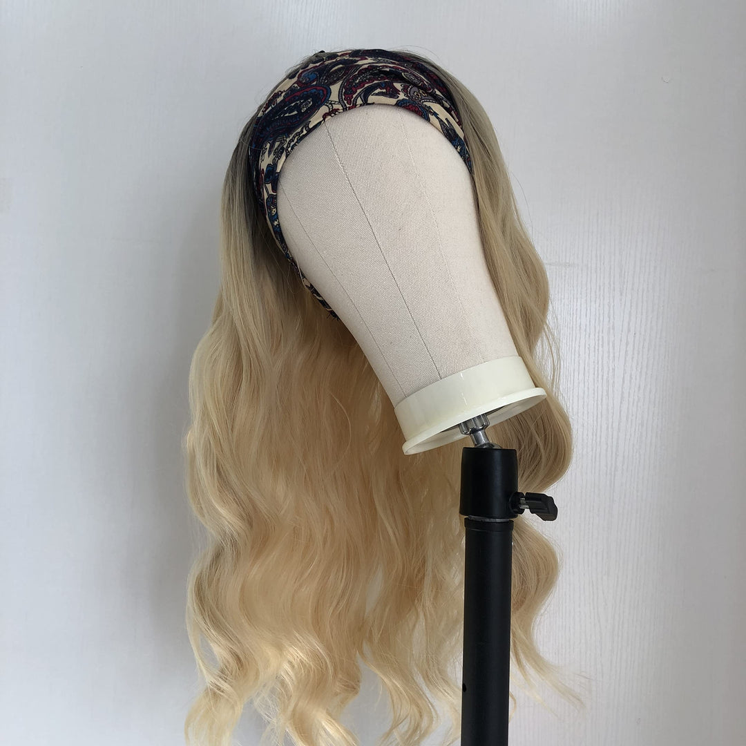 Body Wave Headband Wig Synthetic Wig 180% Density 613 Wig Headband Wigs for Black Women Natural Looking Ombre Blonde Wig glueless wigs 22 Inches
