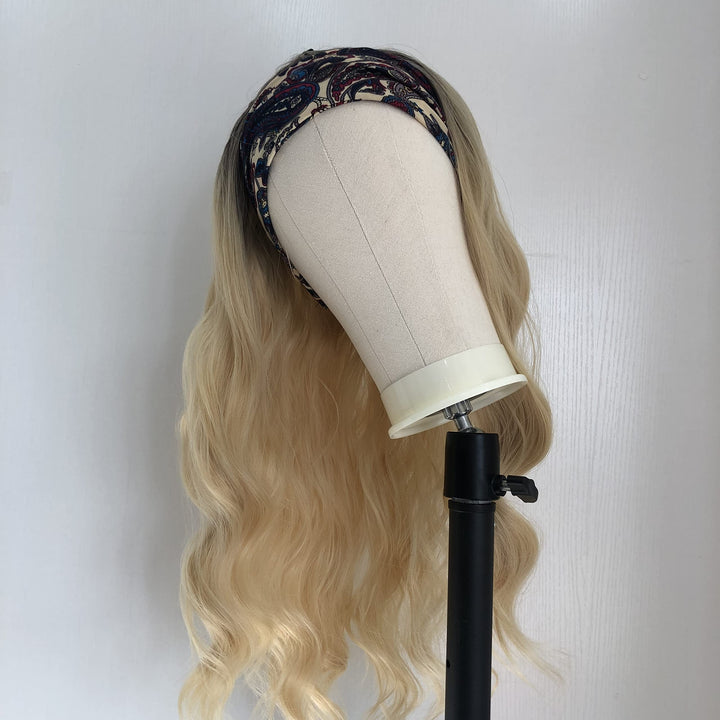 Body Wave Headband Wig Synthetic Wig 180% Density 613 Wig Headband Wigs for Black Women Natural Looking Ombre Blonde Wig glueless wigs 22 Inches
