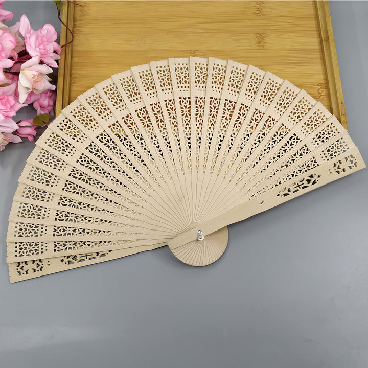 20 Pieces White Handheld Paper Fan Paper Folding Fans with Bamboos for Wedding Gift, Party, Home