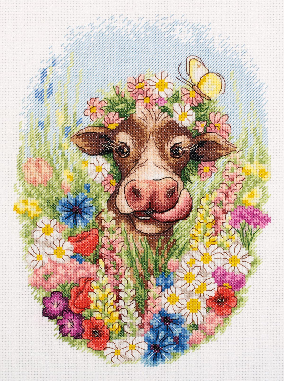 - Counted Cross Stitch Kit - Embroidery Kit - J-7217 - Pre-Sorted Threads - Sunny The Cow - Aida - 7.7 x 10 Inch - DIY Kit