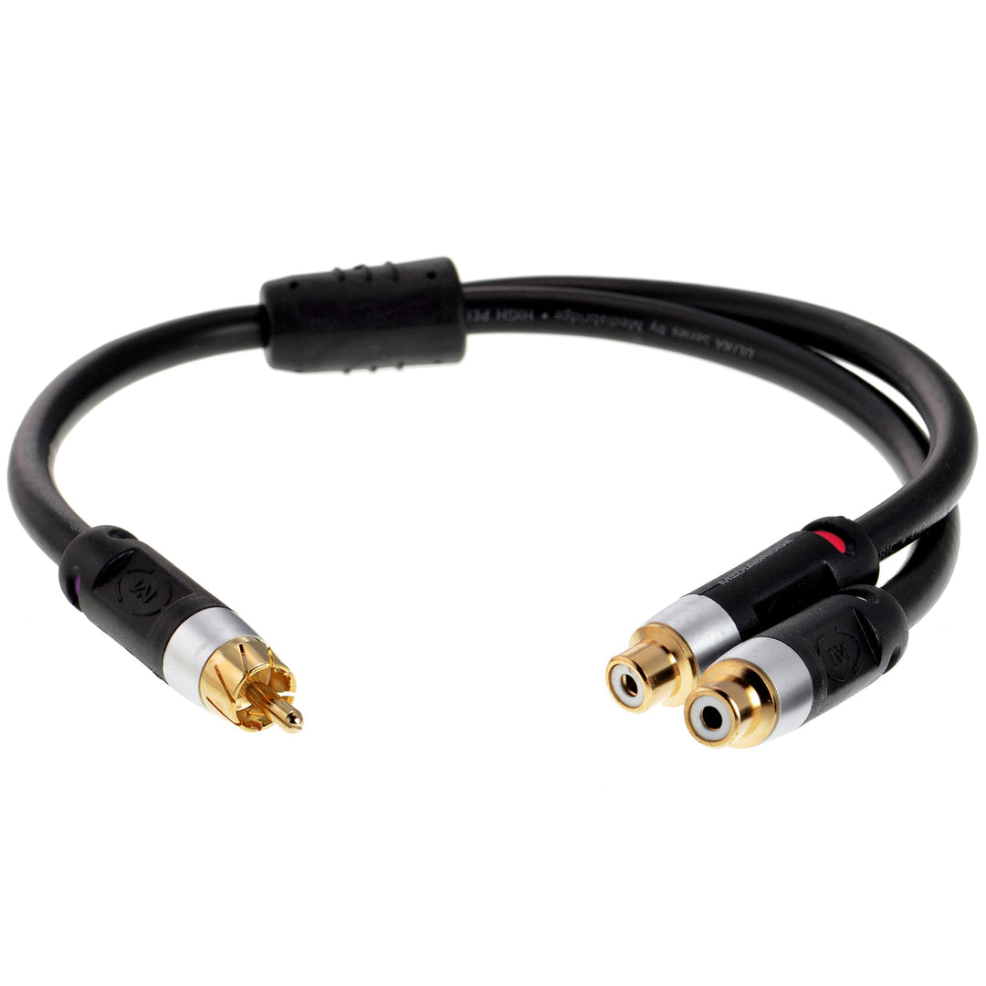 ™ Ultra Series RCA Y-Adapter (12 Inches) - 1-Male to 2-Female for Digital Audio or Subwoofer - Dual Shielded with RCA to RCA Gold-Plated Connectors - Black(Part# CYA-1M2F-P)