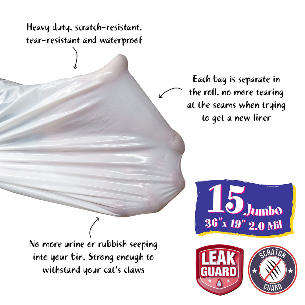 15 Count Litter Box Liners Super Thick, Durable, Easy Clean Up Jumbo Drawstring Scented Litter Pan Box Liners, Bags for Pet Cats