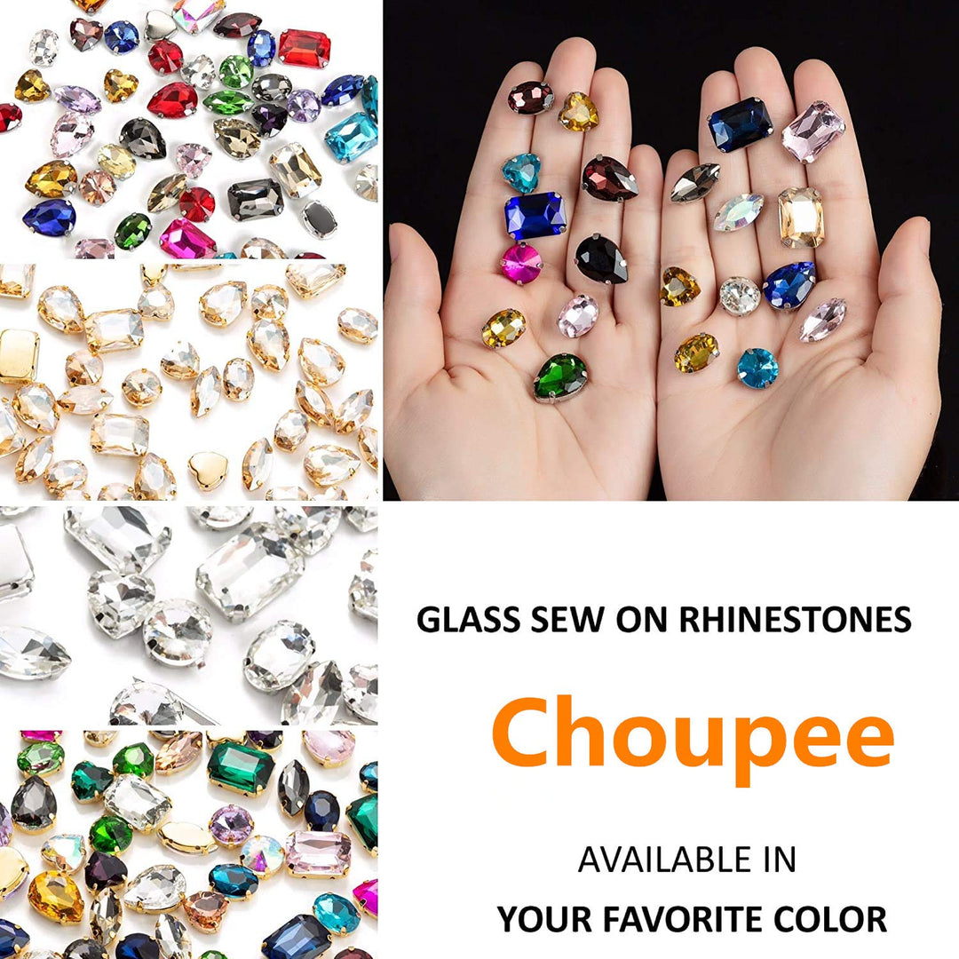 Sew On Rhinestones, 48PCS Mixed Shapes Flatback Sew On Glass Rhinestone Sewing Claw Rhinestone for Craft, Clothes, Garments, Dress, Earring, Belt and Shoes (Mixed, Silver Claw)