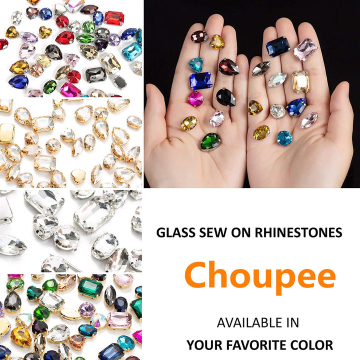 Sew On Rhinestones, 48PCS Mixed Shapes Flatback Sew On Glass Rhinestone Sewing Claw Rhinestone for Craft, Clothes, Garments, Dress, Earring, Belt and Shoes (Mixed, Silver Claw)