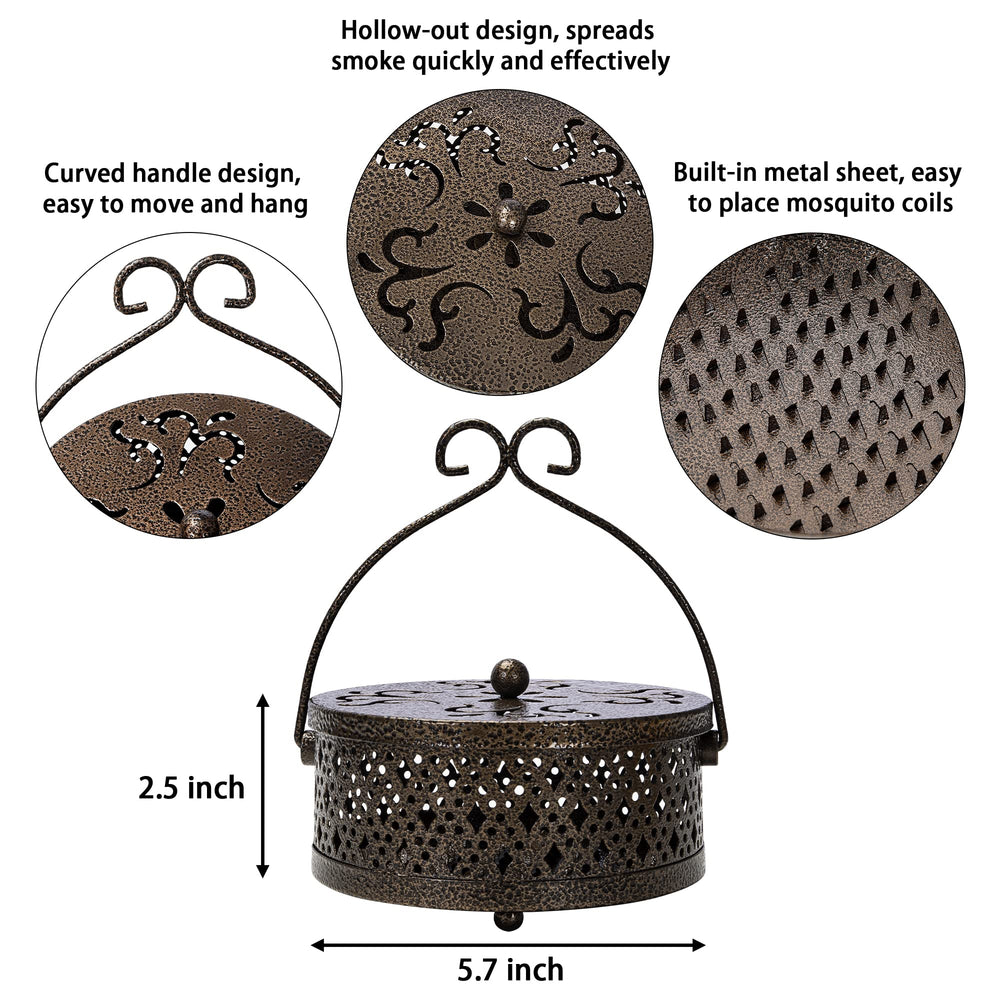 Mosquito Coil Holder, Retro Portable Mosquito Incense Burner for Home and Camping (Bronze)