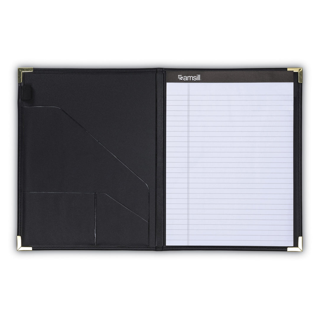 Samsill Classic Collection Business Portfolio/Resume Portfolio with Brass Corners, Letter Size Lined Writing Pad, Black