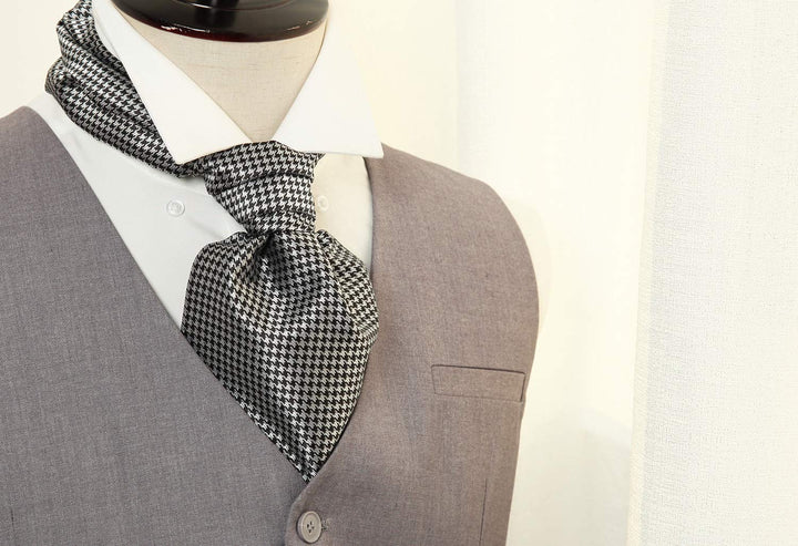 HISDERN Men&#39;s Ascot Houndstooth Dot Jacquard Wo