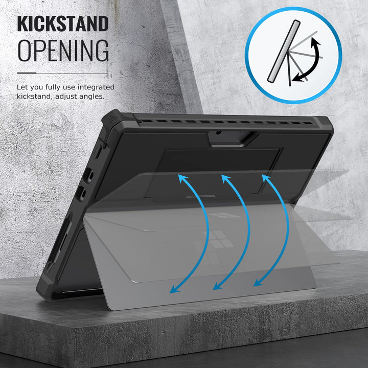 Case Fits Microsoft Surface Pro 8 13 Touchscreen 2021 Release Tablet, All-in-One Protective Rugged Cover Case with Hand Strap, Compatible with Type Cover Keyboard, Black