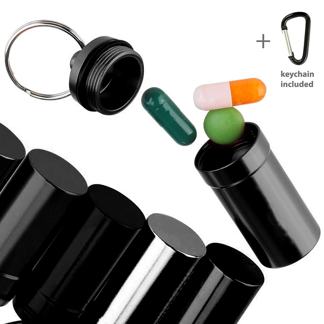 Deke Home Aluminium keychain medication pill box. Waterproof portable mini travel pill boxes medicine vitamin holder case. Bottle container, organizer, dispenser, reminder weekly 7 day, daily, am pm