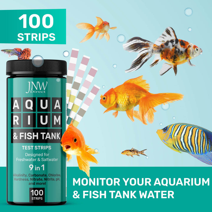 Aquarium Test Strips - 9-in-1 Aquarium Test Kit with eBook - Aquarium Water Test Kit with Quick and Accurate Fish Tank Test Strips - 100 Test Strips