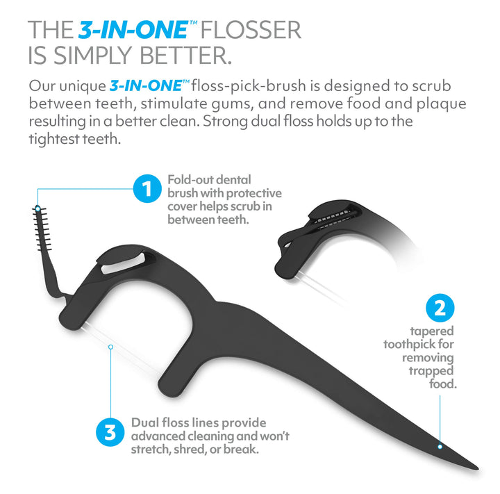 Ooak 3-in-one Flosser, 5 Packs of 7pcs Pack - Black