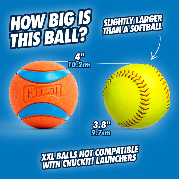 Ultra Ball Dog Toy - Size XXL - For Dogs 100+ lbs - Made from Durable Rubber - Super Bouncy - Floats in Water - 4-inch Diameter - Pack of 1