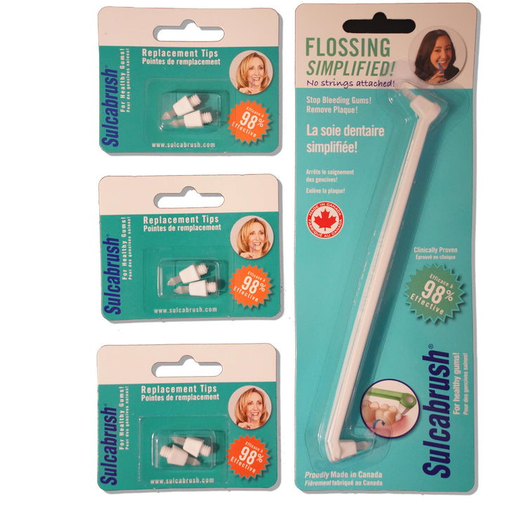 1 Sulcabrush Handle and 3 Replacement Tip Packs Bundle