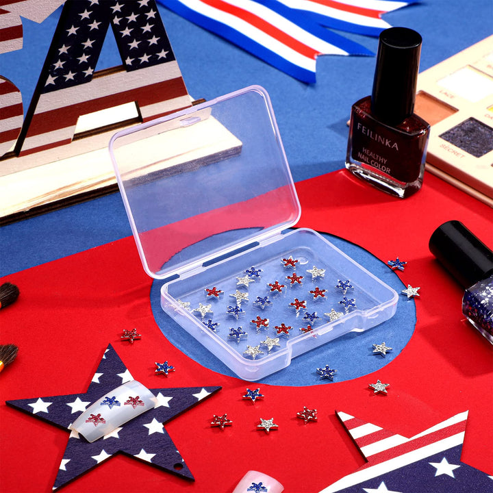36 Pieces 4th of July Patriotic Star Nail Charms 3D Nail Charm Independence Day Nail Charm Rhinestone Red Blue Star Nail Rhinestones for Women DIY Nail Accessories (Basic Style)