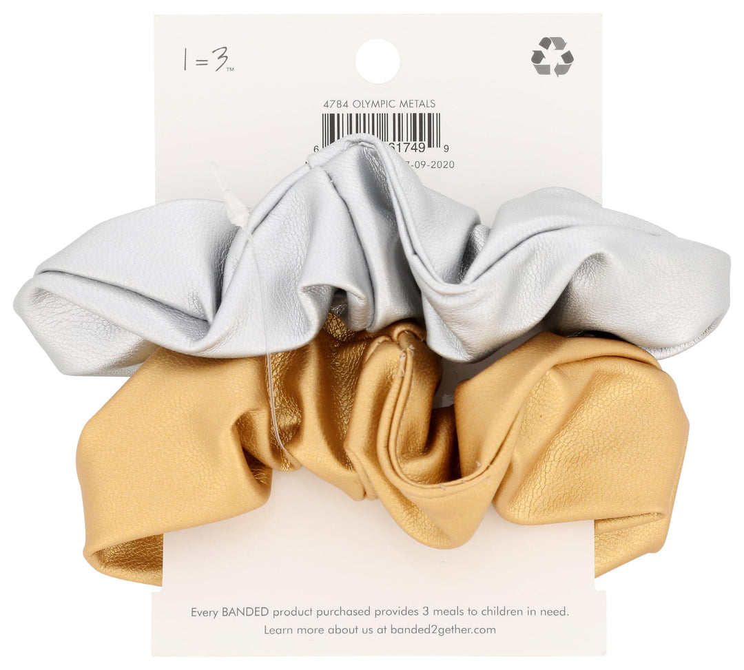 Gold Silver Faux Leather Scrunchies, 1 EA