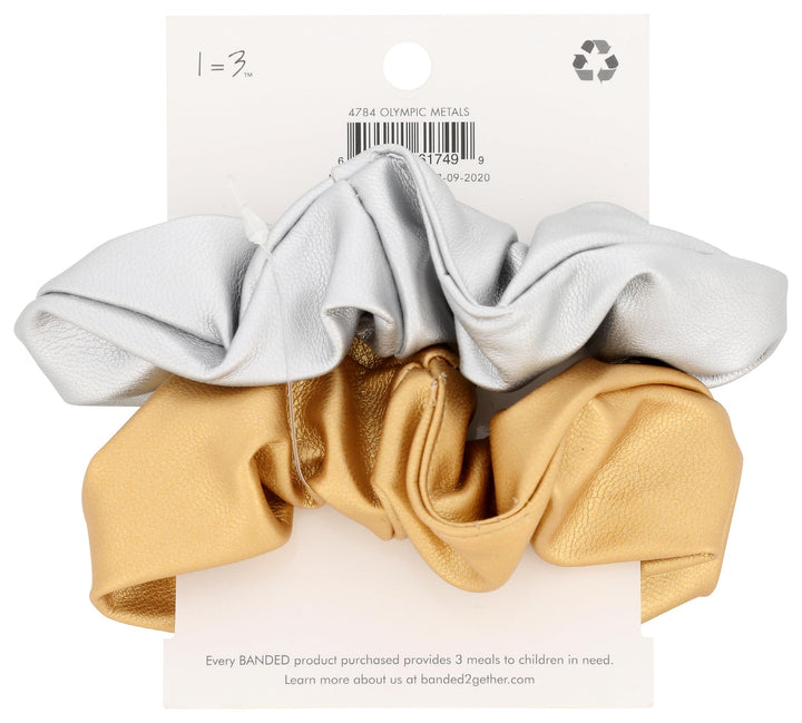 Gold Silver Faux Leather Scrunchies, 1 EA