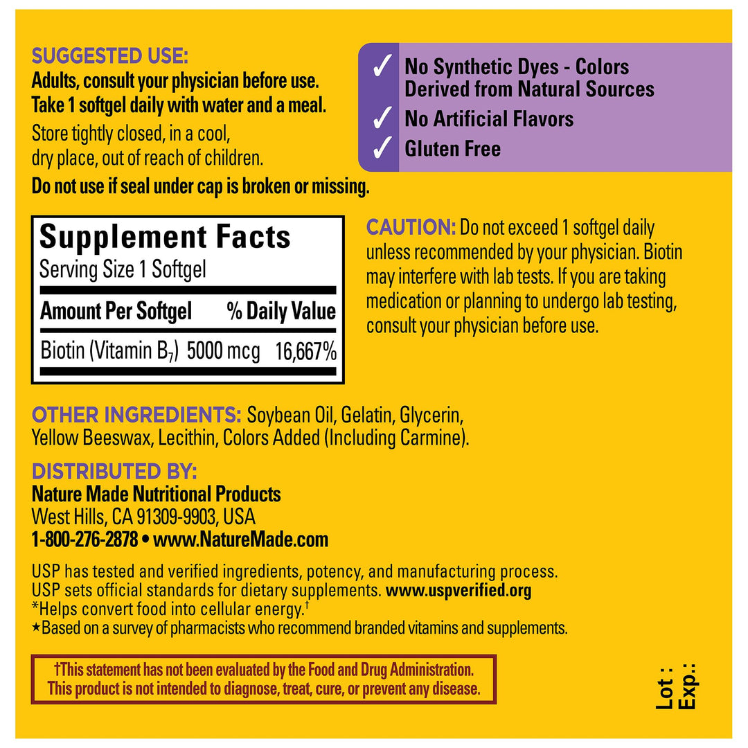 Nature Made Maximum Strength Biotin 5000 mcg, Dietary S