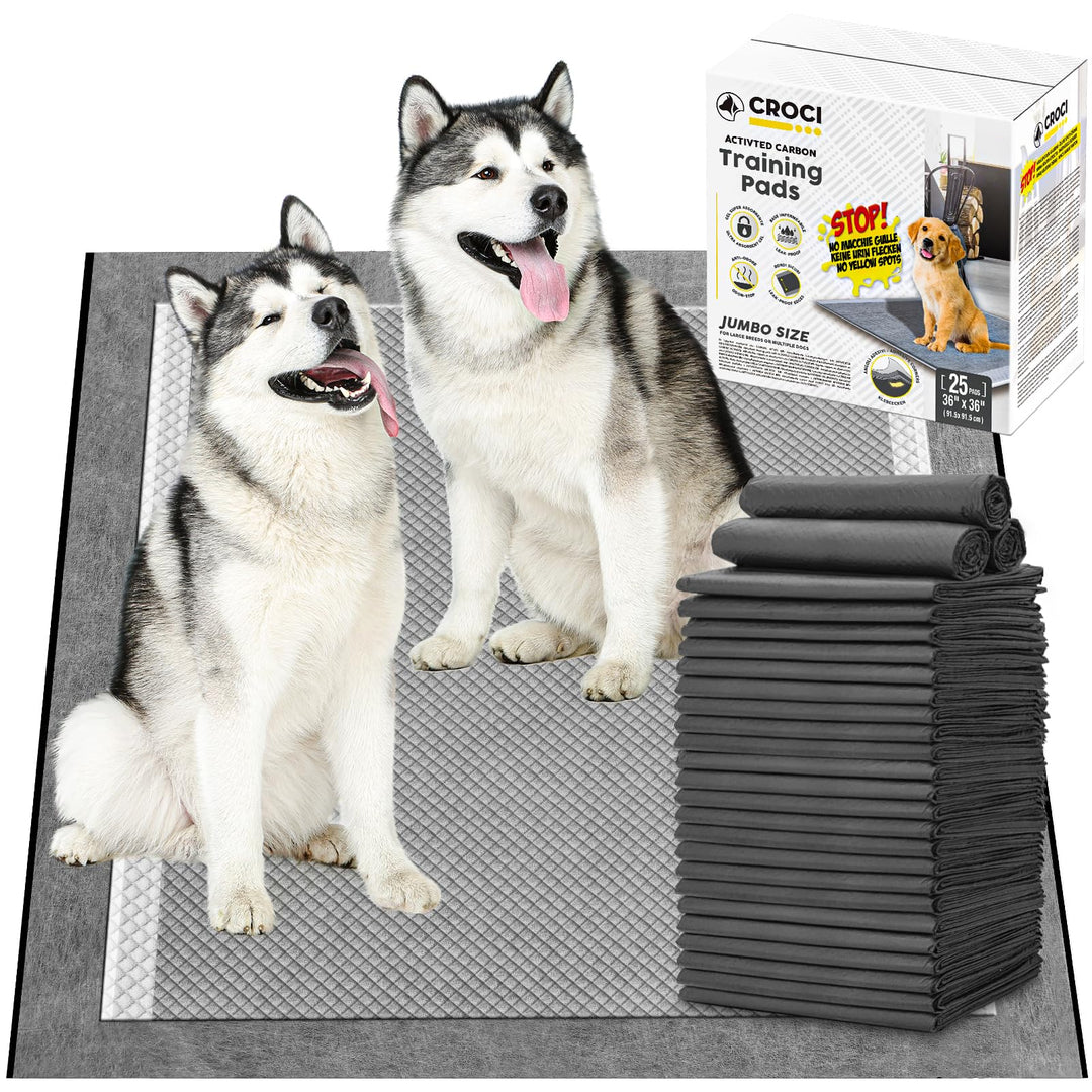 CROCI 36x36 3XL Activated Carbon Pee Pads for Dogs, Odor-Control Charcoal Dog Pads Absorbs Up to 11 Cups of Liquid, 6-Layer Thicker Leak-Proof &amp; Quick Dry Dog Training Pads, Disposable (25 Counts)
