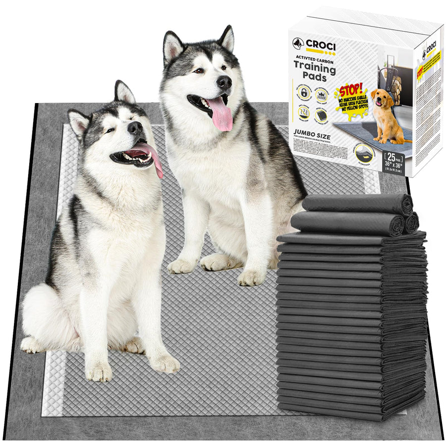 CROCI 36x36 3XL Activated Carbon Pee Pads for Dogs, Odor-Control Charcoal Dog Pads Absorbs Up to 11 Cups of Liquid, 6-Layer Thicker Leak-Proof & Quick Dry Dog Training Pads, Disposable (25 Counts)