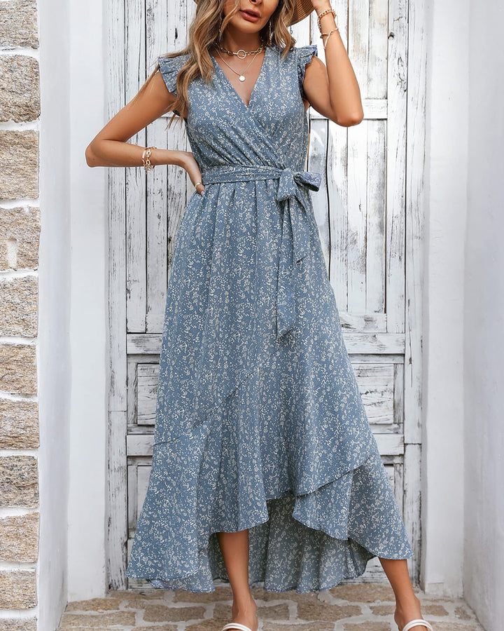 BTFBM Women Summer Dresses 2024 Ruffle Cap Sleeve V Nec