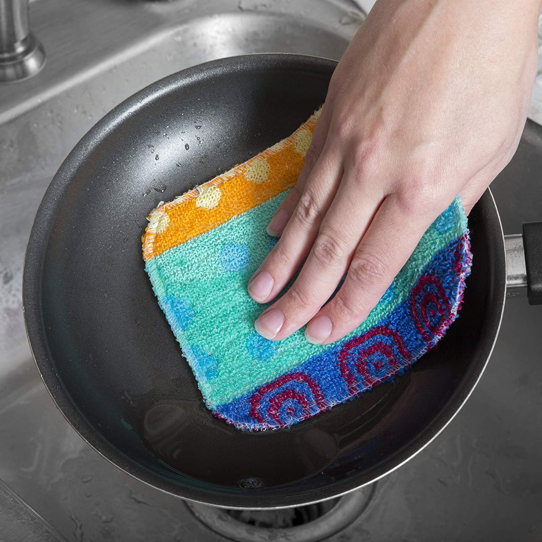 Reusable Dish Scrubber Sponge Set - Non-Scratch Scouring Pads &amp; Scrubbing Cloths Made of Natural Organic Cotton Fibers with Food-Grade Hardener Coating for Kitchen, Bathroom and Household Cleaning (2)