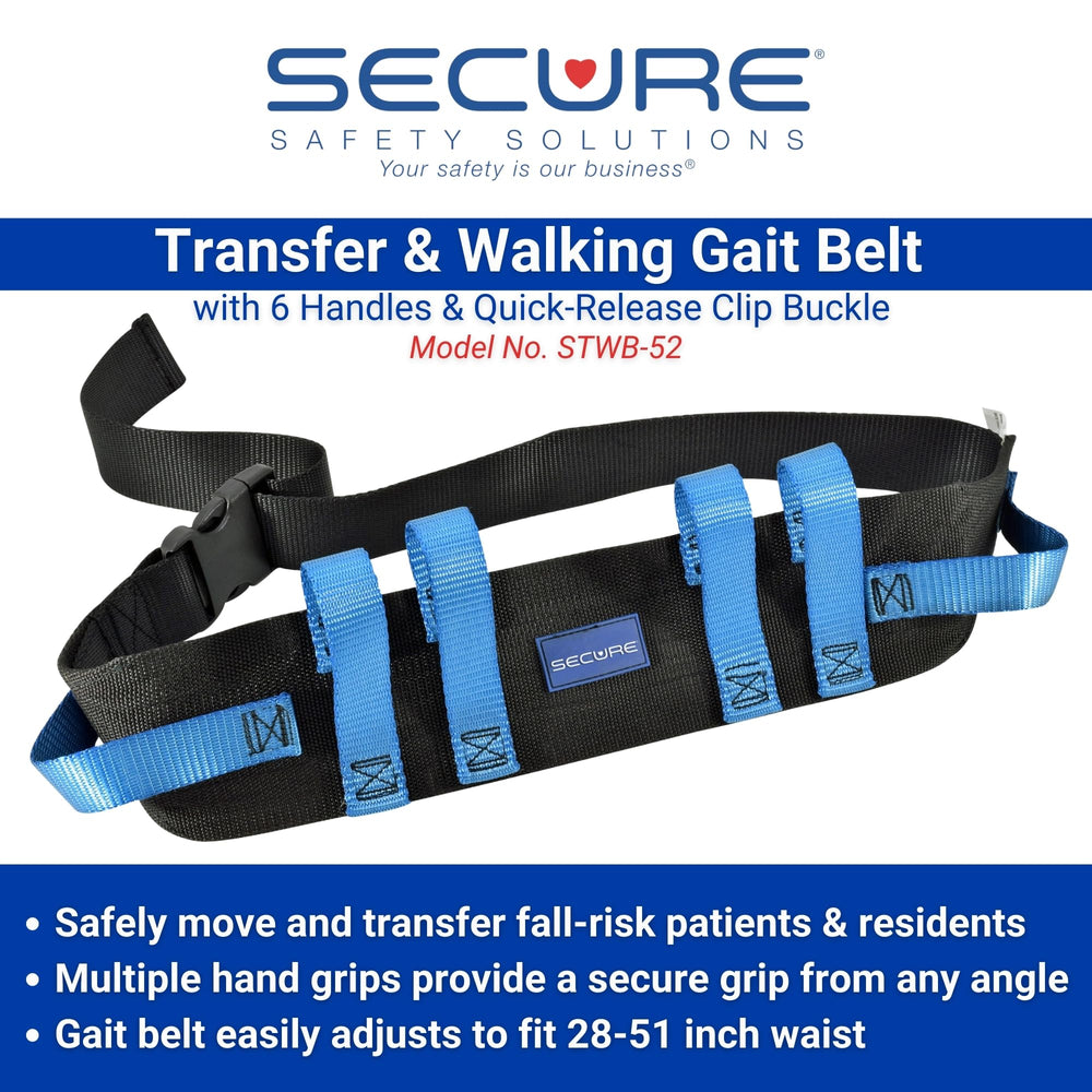 Secure Gait Belt for Seniors with 6 Handles, Quick Rele