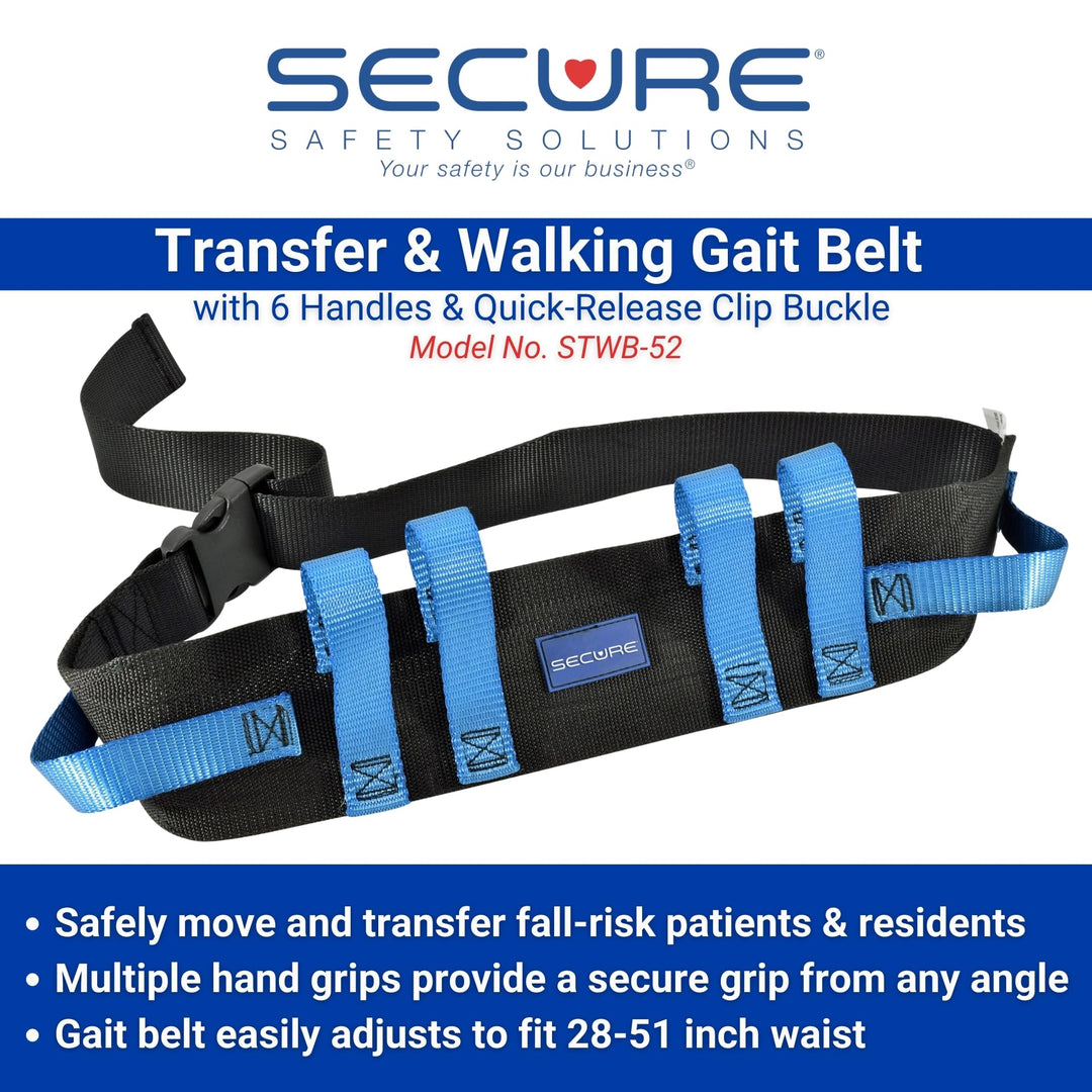 Secure Gait Belt for Seniors with 6 Handles, Quick Rele