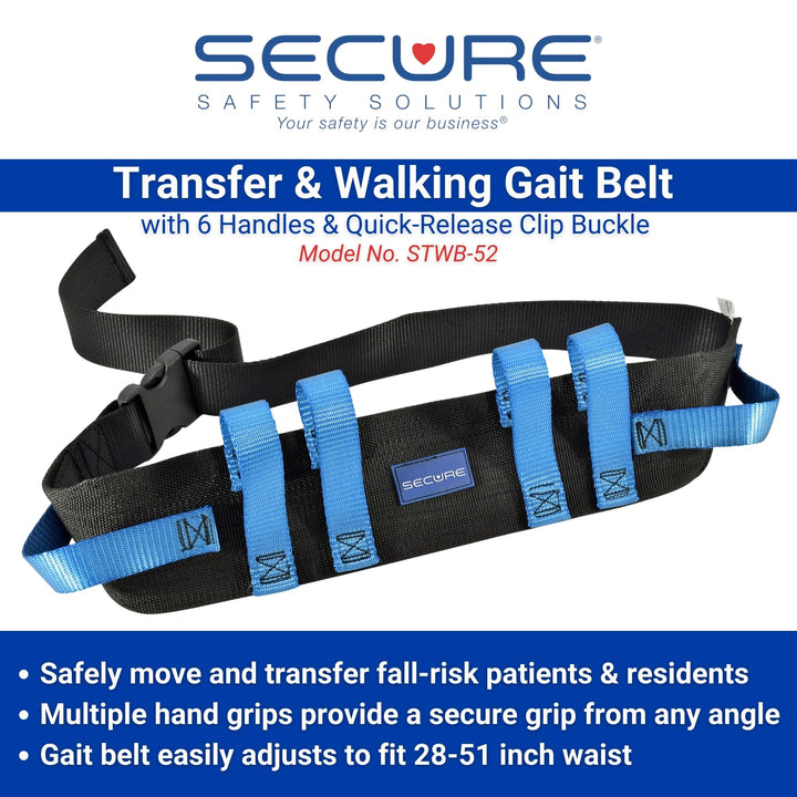 Secure Gait Belt for Seniors with 6 Handles, Quick Rele